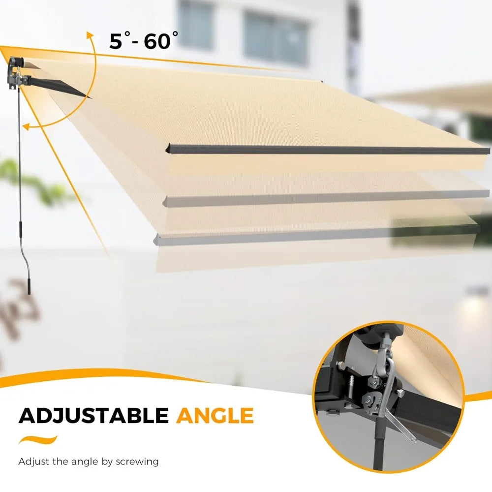8.2' x 6.5' Retractable Patio Awning with Manual Crank & Waterproof Cover