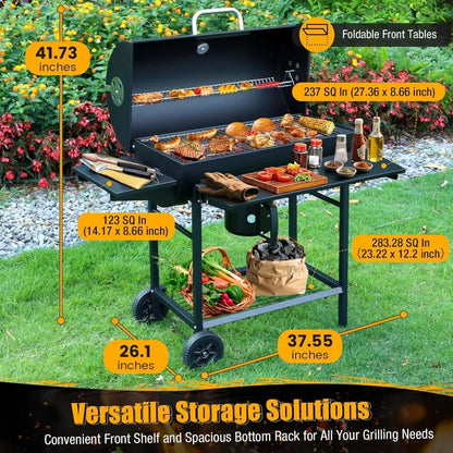Luxury Barrel BBQ Grill & Smoker with Side Table for Backyard Cooking