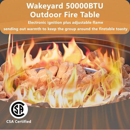 32-Inch Round Propane Fire Pit Table, 50,000 BTU Outdoor Heater with Lid & Lava Rocks