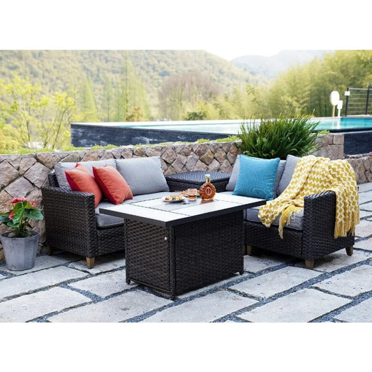 43" Outdoor Propane Fire Pit Table – 50,000 BTU Rectangular Wicker Design with Lid & Cover.