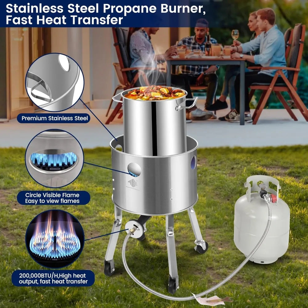 ARC Stainless Steel Propane Burner – 200,000 BTU High-Output Outdoor Stove with Wheeled Legs & 360° Windscreen