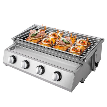 Stainless Steel Smokeless Barbecue Grill, 4 Burners, Outdoor Grill, Portable BBQ LPG Gas Removable Grill for Patio Garden.