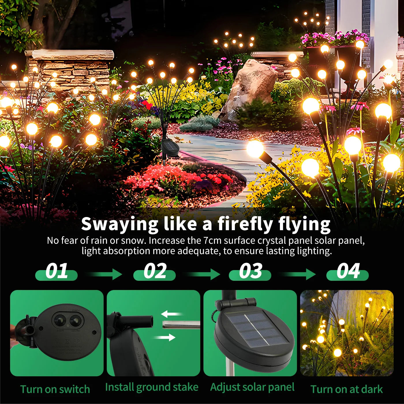 8-Head Solar Firefly Lights LED- Solar Outdoor Decorative Garden Lights Waterproof High Flexibility