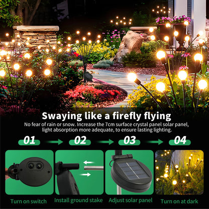 8-Head Solar Firefly Lights LED- Solar Outdoor Decorative Garden Lights Waterproof High Flexibility