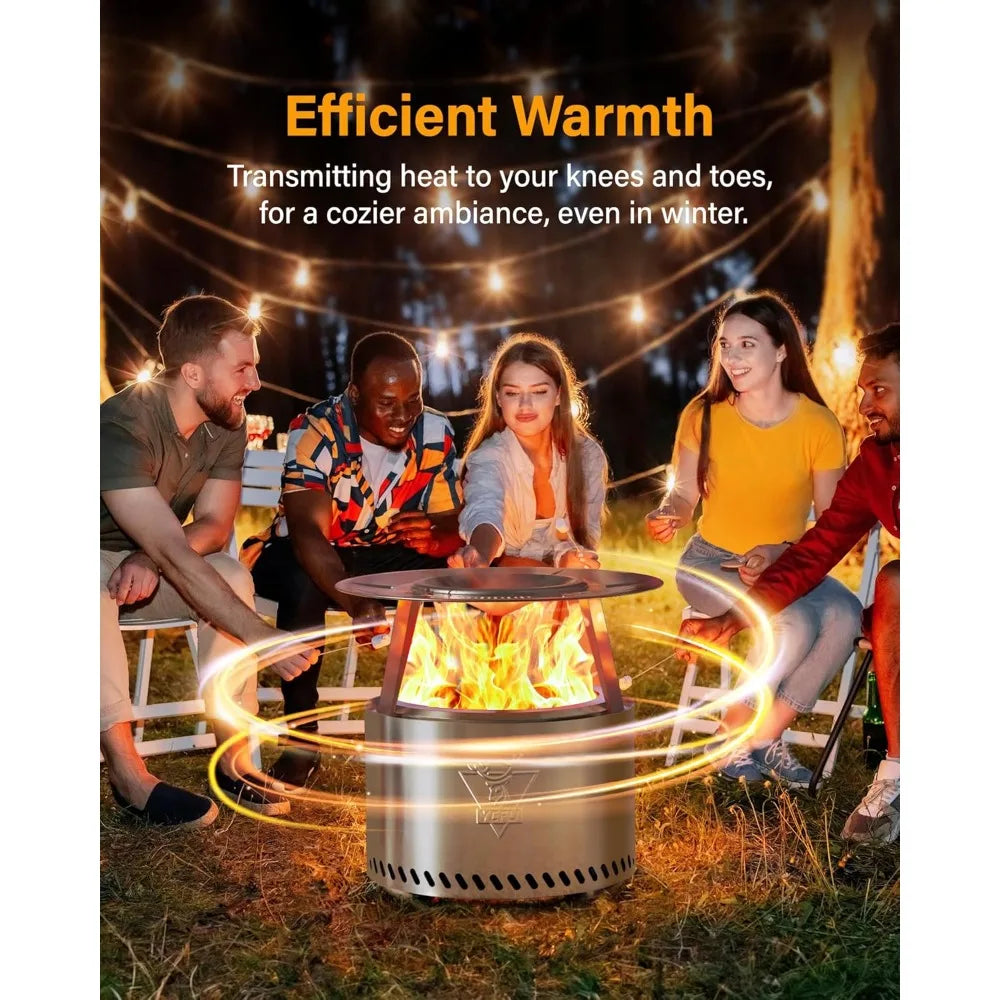 Silver 19" Fire Pit with Removable Ash-Pan, Smokeless Firepit, 304 Stainless Steel Material, Outdoor Fire Pit