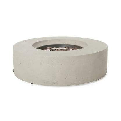 M138 Round Outdoor Concrete Propane Fire Pit-Modern Light Grey for Patio- Garden and Backyard. No Assembly Needed for Camping