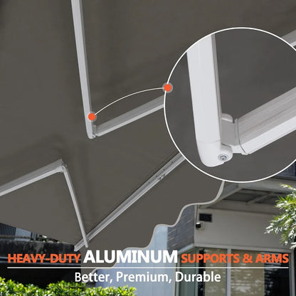 12' x 10' Manual Retractable Outdoor Awning with Crank Handle & Canopy for Patio, Deck & Backyard