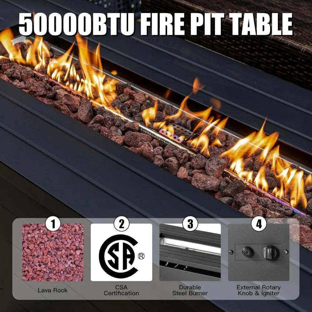 57" Outdoor Propane Fire Pit Table – 50,000 BTU with Lava Rocks, Lid & Weatherproof Cover