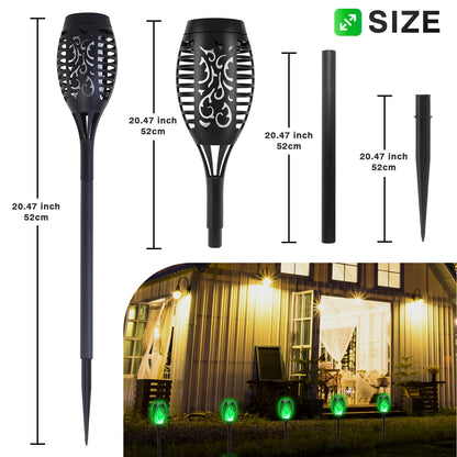 Green Solar Flame Light Outdoor with Flickering Flame, Waterproof, Lawn Ground Inserted Landscape for Garden, Decorations, Yard and Patio