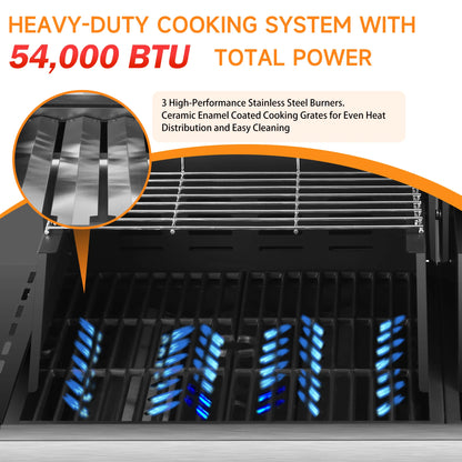 Gas Grill & Flat-Top Griddle Combo, 54,000 BTU Dual Cooking System, 5-Burner Grill Stove, Stainless Steel Panel for Outdoor Cooking.