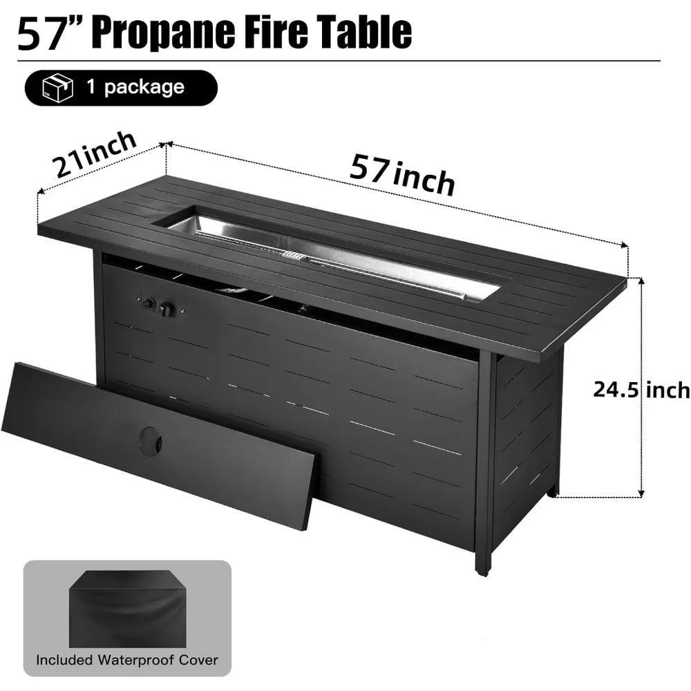 57" Outdoor Propane Fire Pit Table – 50,000 BTU with Lava Rocks, Lid & Weatherproof Cover