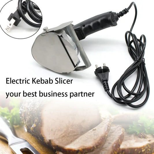 80W Electric Kebab Slicer – Portable Handheld BBQ Meat Cutter with Adjustable Thickness and Blade Sharpener