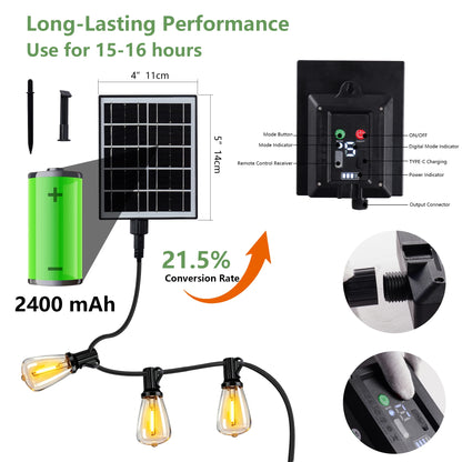 100 ft Solar Outdoor String Lights – IP65 Waterproof with Shatterproof E12 Bulbs, Remote & Timer