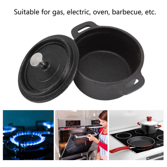 Cast Iron Dutch Oven with Lid – Heavy-Duty Thickened Pot with Handle for Slow Cooking, BBQ & Kitchen Use