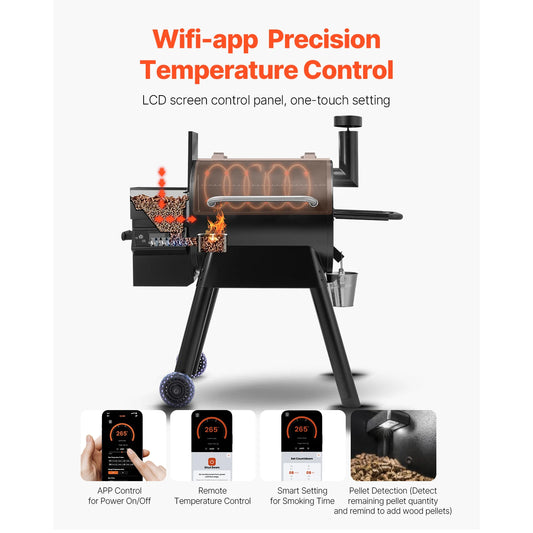 SucceBuy Wood Pellet Grill Smoker with Wi-Fi App Control, LCD Screen Controller & Outdoor BBQ Cooking