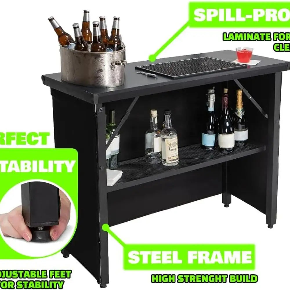Portable Outdoor Bar Station with Folding Counter and Black Skirt - Travel Table Set for Bartending