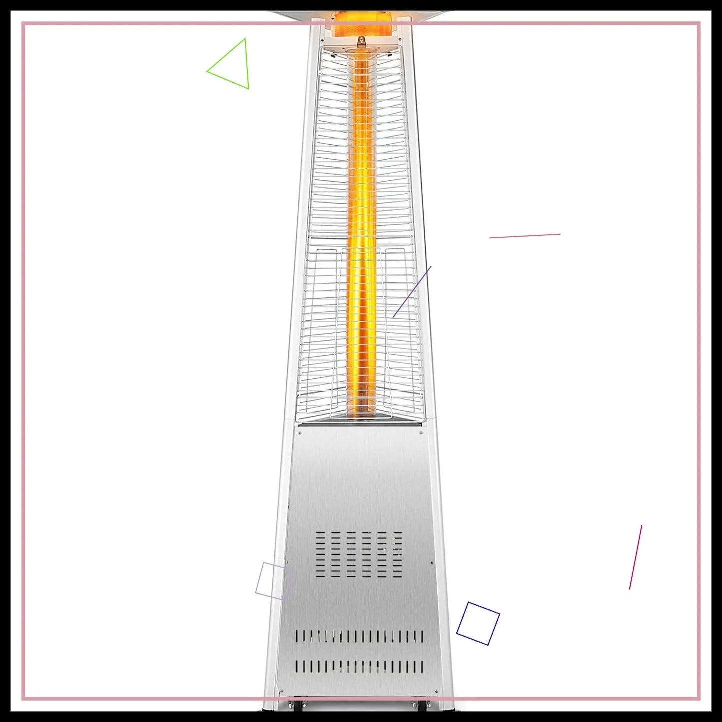 42,000 BTU Outdoor Propane Heater with Tip-Over Protection, Quartz Glass Tube, Wheels for Patio Heating