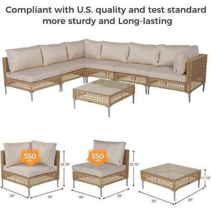 7-Piece Boho Wicker Patio Set – Outdoor Sectional Sofa with Thick Cushions & Coffee Table