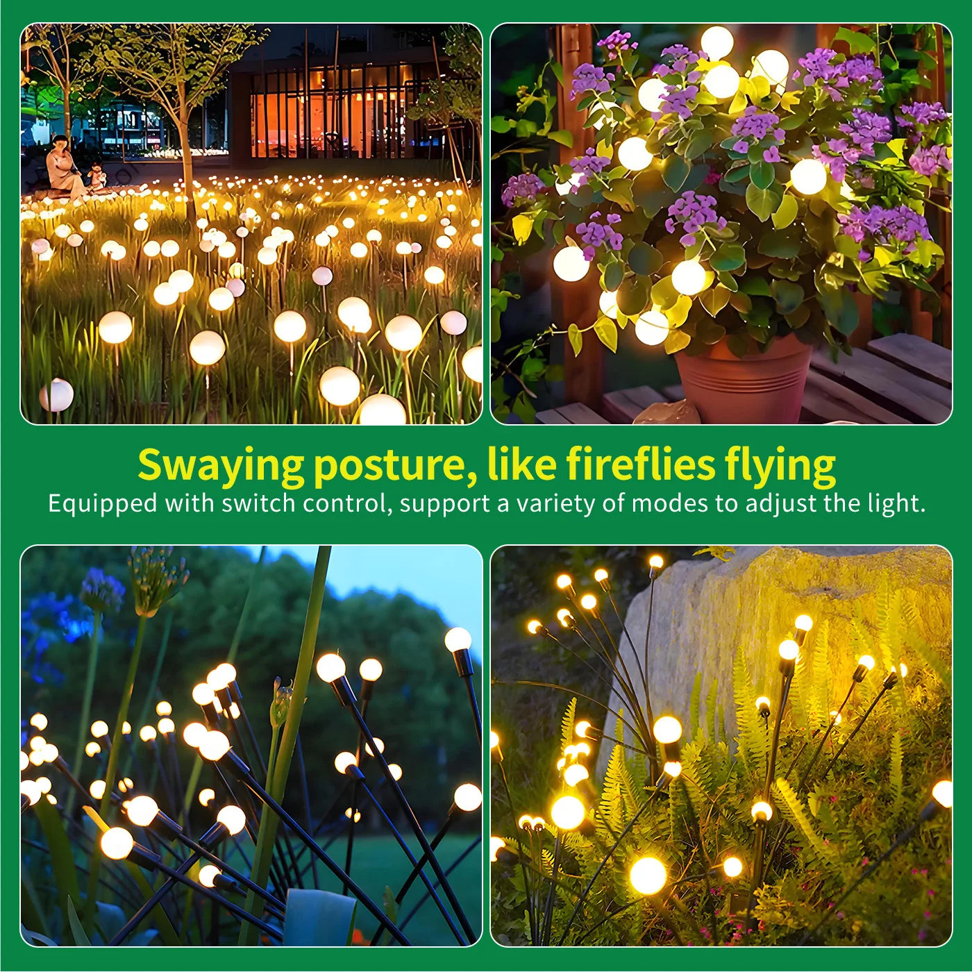 8-Head Solar Firefly Lights LED- Solar Outdoor Decorative Garden Lights Waterproof High Flexibility