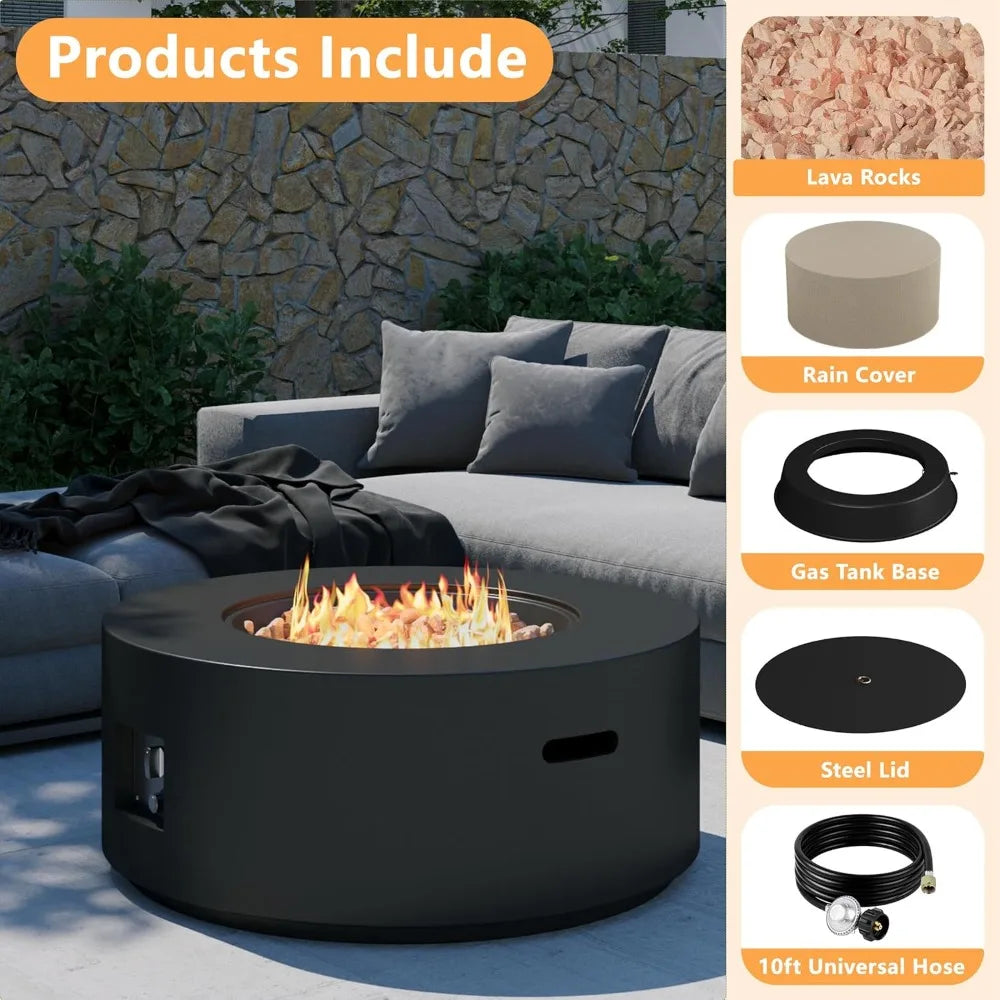 32-Inch Round Propane Fire Pit Table, 50,000 BTU Outdoor Heater with Lid & Lava Rocks