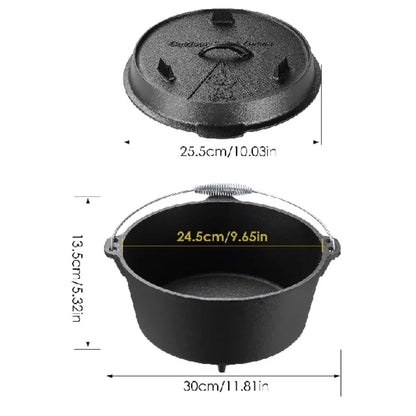 Cast Iron Dutch Oven (5/9/12.5 Qt) – Outdoor Camping Pot for Stew, Soup, BBQ & Picnic Cooking