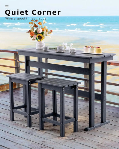 3-Piece Outdoor Bar Set – HDPE High-Top Table & 2 Chairs for Patio, Balcony, or Poolside (Gray)