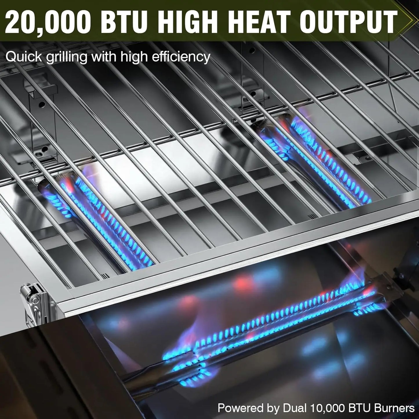 20000 BTU 2-Burner Tabletop Gas Grill – Stainless Steel Grill with Glass Lid, Portable Outdoor Cooking Grill