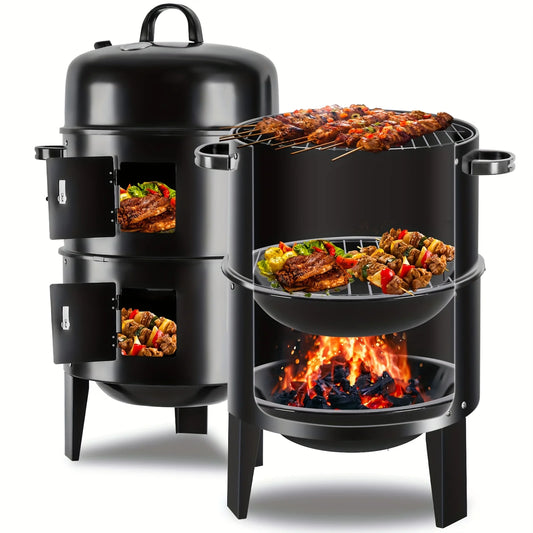 16" Portable Vertical Charcoal Smoker Grill with 3 Cooking Levels & Temperature Control