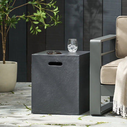 M138 Round Outdoor Concrete Propane Fire Pit-Modern Light Grey for Patio- Garden and Backyard. No Assembly Needed for Camping