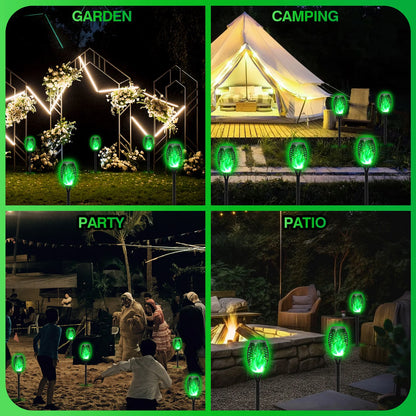 Green Solar Flame Light Outdoor with Flickering Flame, Waterproof, Lawn Ground Inserted Landscape for Garden, Decorations, Yard and Patio
