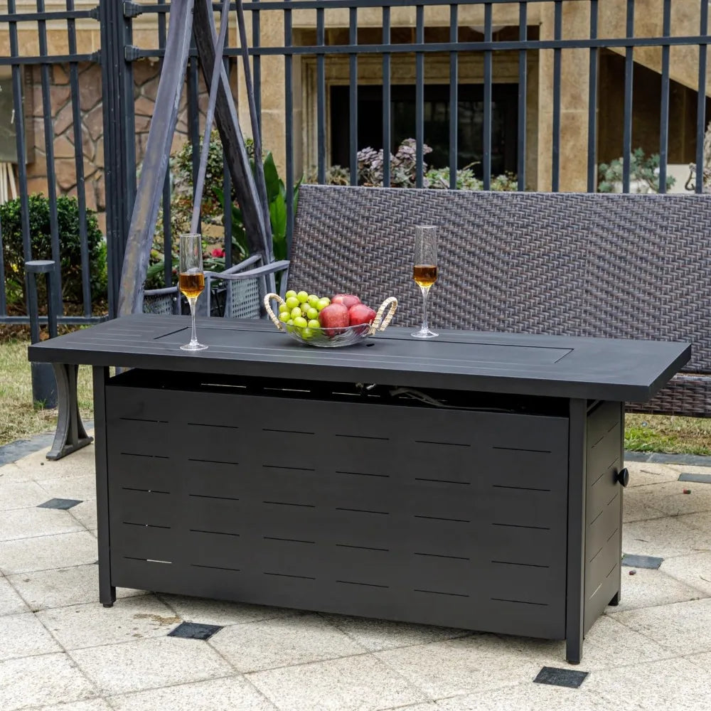 57" Outdoor Propane Fire Pit Table – 50,000 BTU with Lava Rocks, Lid & Weatherproof Cover
