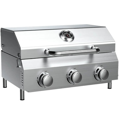 20000 BTU 2-Burner Tabletop Gas Grill – Stainless Steel Grill with Glass Lid, Portable Outdoor Cooking Grill