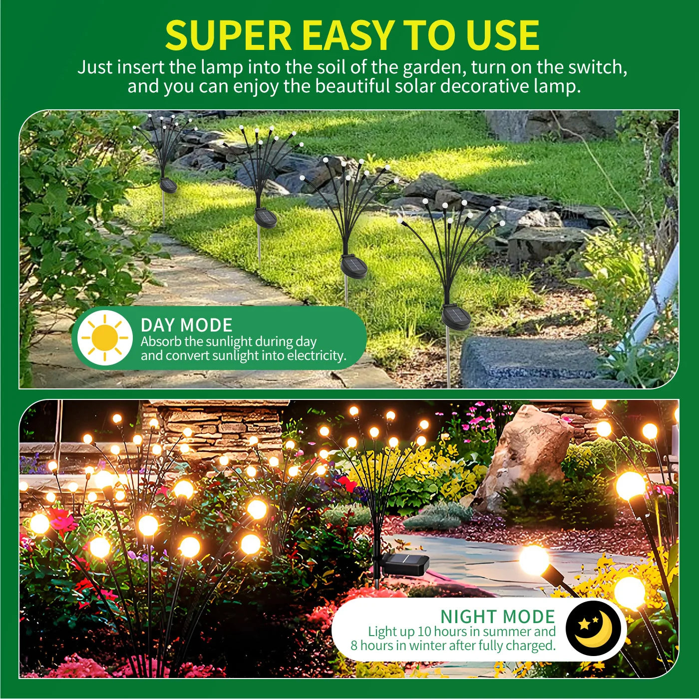 8-Head Solar Firefly Lights LED- Solar Outdoor Decorative Garden Lights Waterproof High Flexibility