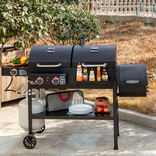 2-Burner Gas & Charcoal Combo Grill with Offset Smoker, Side Burner & 1020 Sq. In. Cooking Area