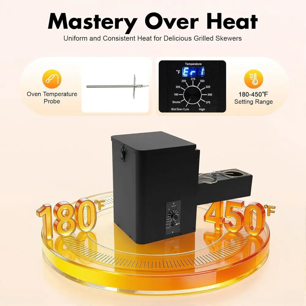 250W Adjustable Electric Wood Pellet Smoker Grill Hopper Assembly Kit – 180–450°F Dual-Function Wind Control for BBQ, Smoking