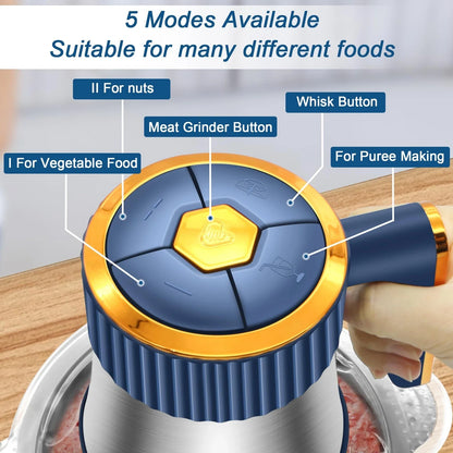 5L Electric Meat Grinder & Food Processor – 304 Stainless Steel Chopper, Vegetable Slicer & Mixer