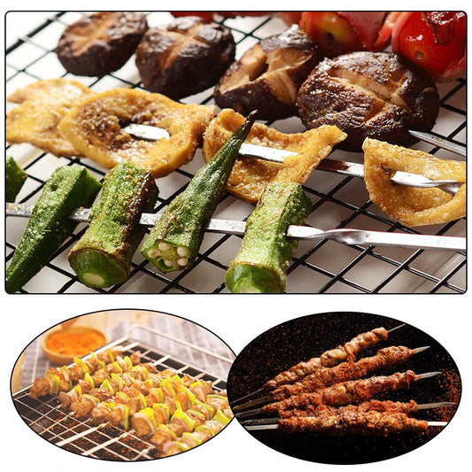 10/15-Piece Stainless Steel BBQ Skewers – Reusable Barbecue Kebab Skewers for Outdoor Camping & Picnics