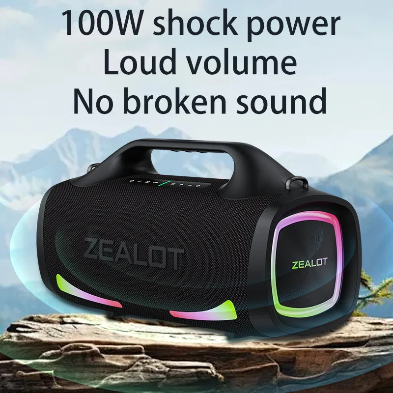 Zealot S79 100W Wireless Speaker, Portable Outdoor Subwoofer, HiFi Sound, Dual Pairing, Fast Charging, 24000mAh Battery