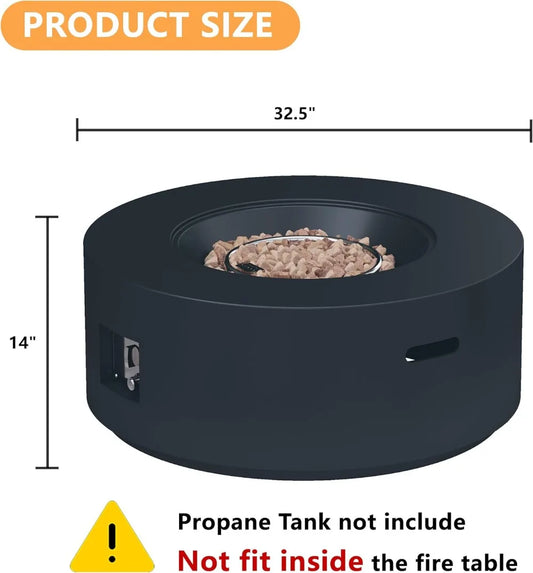 32-Inch Round Propane Fire Pit Table, 50,000 BTU Outdoor Heater with Lid & Lava Rocks