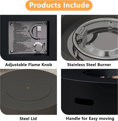 32-Inch Round Propane Fire Pit Table, 50,000 BTU Outdoor Heater with Lid & Lava Rocks