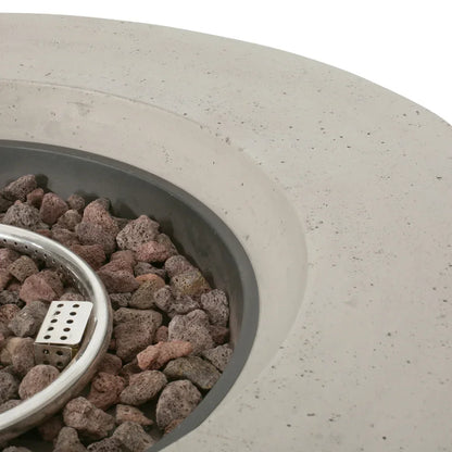M138 Round Outdoor Concrete Propane Fire Pit-Modern Light Grey for Patio- Garden and Backyard. No Assembly Needed for Camping