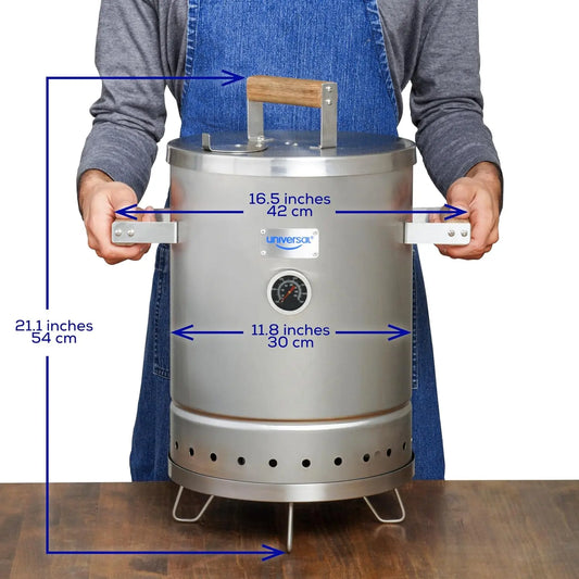 6 lb Stainless Steel Charcoal Barrel Smoker – 2-in-1 Slow Cooker with Thermometer and Airlock, Silver