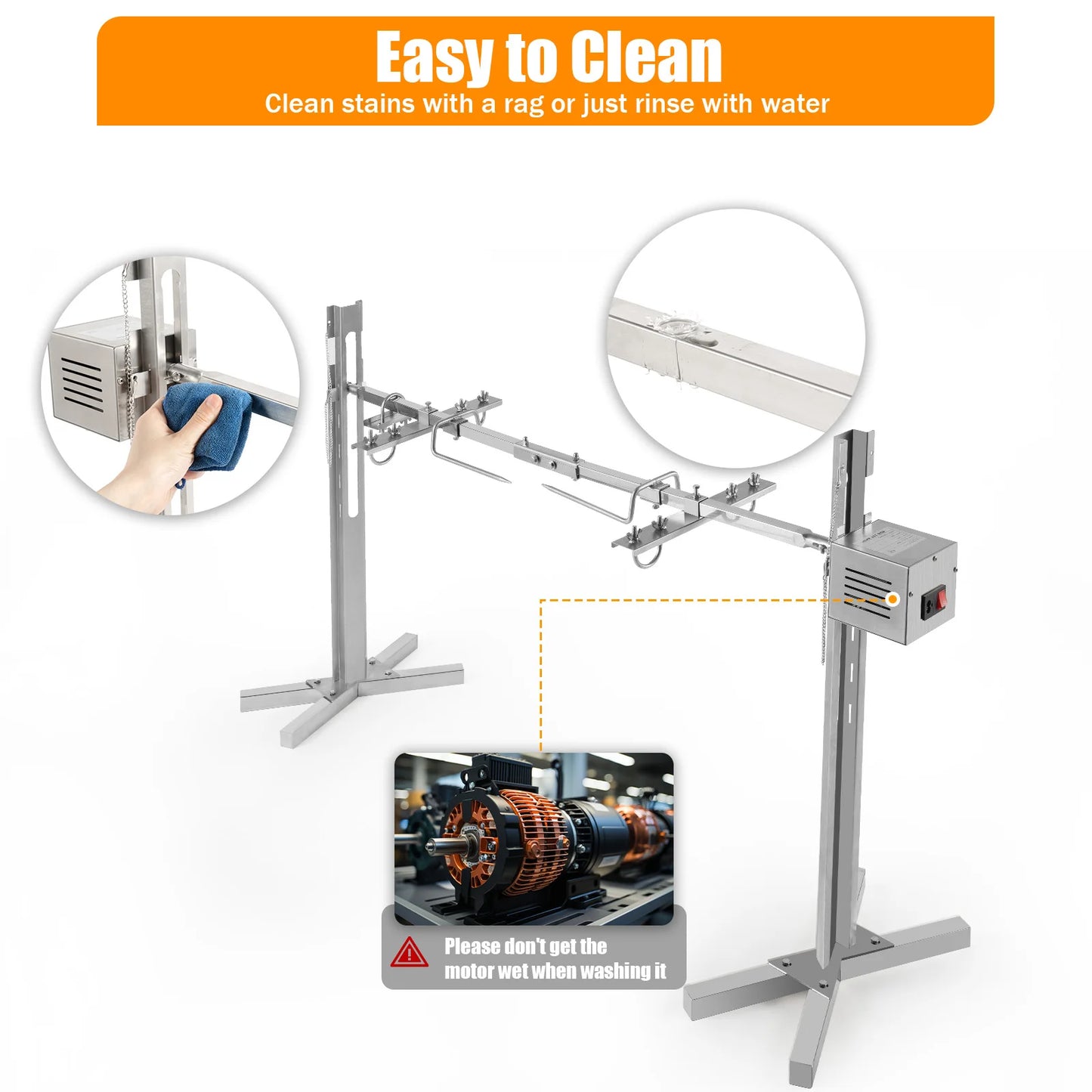 Electric Stainless Steel Rotisserie Grill – 360° Rotation, Adjustable Height for Outdoor Cooking
