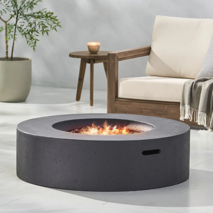 M138 Round Outdoor Concrete Propane Fire Pit-Modern Light Grey for Patio- Garden and Backyard. No Assembly Needed for Camping