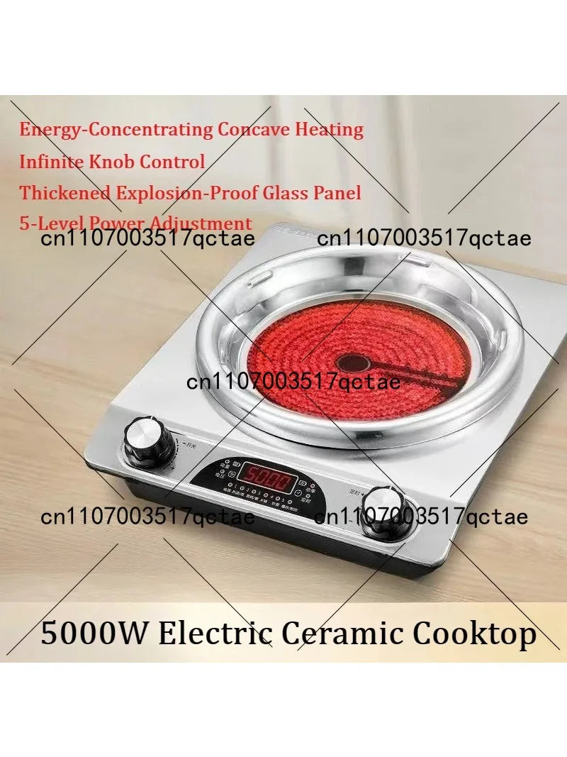 High Power Concave Induction Cooktop Ceramic Multifunctional Hot Pot BBQ Stir Fry Burner Compatible with All Pots