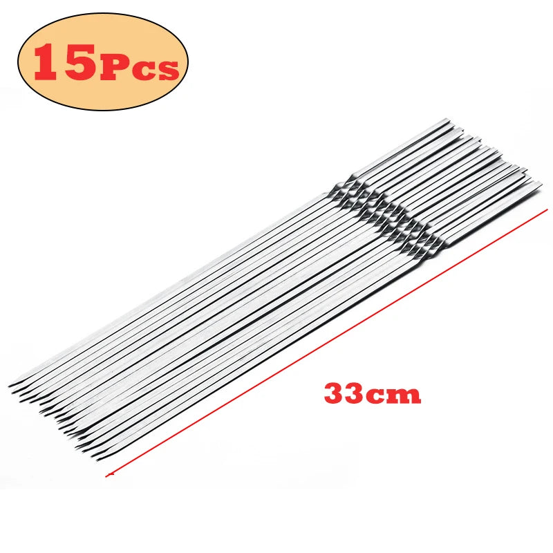 10/15-Piece Stainless Steel BBQ Skewers – Reusable Barbecue Kebab Skewers for Outdoor Camping & Picnics