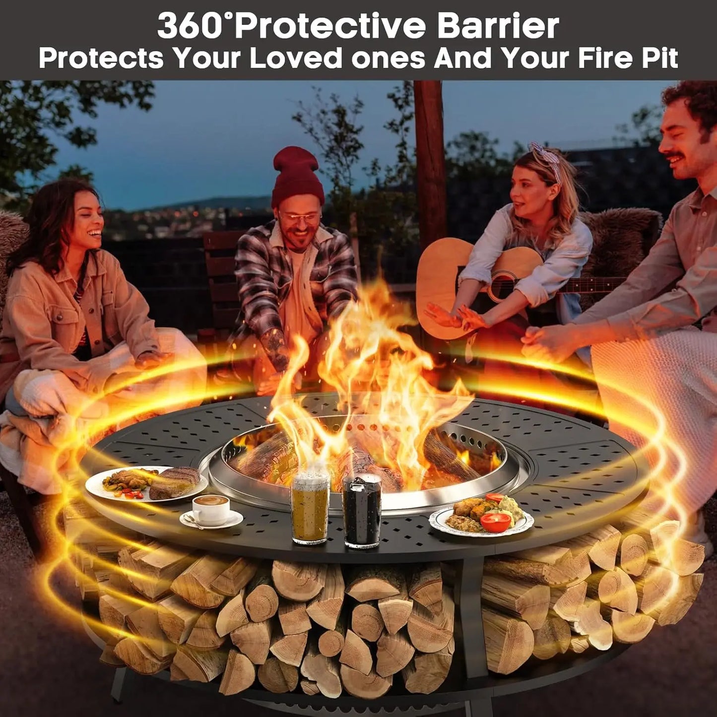 48" Fire Pit Tabletop for Solo Stove Yukon, Bonfire & Tiki, Portable Protective Barrier Equal Width Design with Firewood