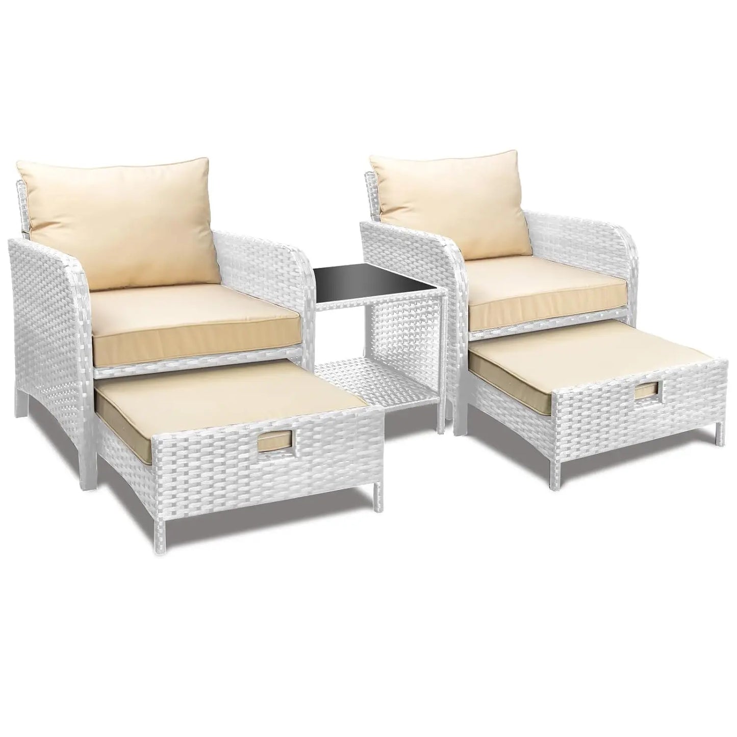 5-Piece Outdoor PE Rattan Conversation Set with Lounge Chairs & Plush Cushions