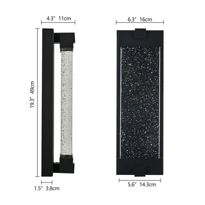 Black Aluminum LED Outdoor Wall Light – Bubble Crystal Glass, Warm Light, Waterproof (1 pc)