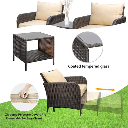 5-Piece Outdoor PE Rattan Conversation Set with Lounge Chairs & Plush Cushions